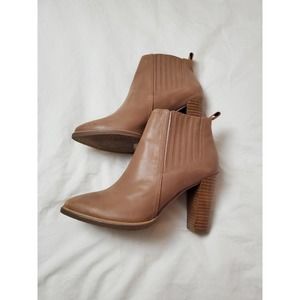 Alias Mae Leather Pointed Toe Women's Tan Block Heel Boots Size 39 EUC